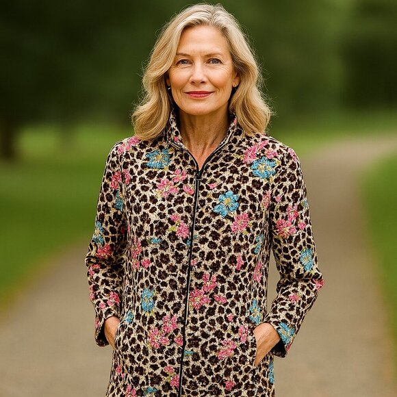 Nicole Miller Size 4 Floral Leopard Zip Up Jacket Coquette Y2K Statement - Picture 1 of 7